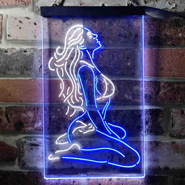ADVPRO Sexy Girl Thinking Bedroom Man Cave  Dual Color LED Neon Sign st6-i3751 - White & Blue
