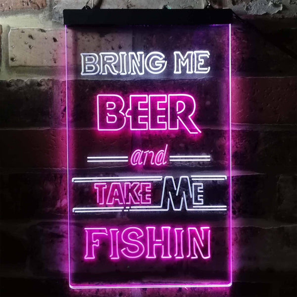 ADVPRO Bring Me Beer Take Me Fishing Man Cave  Dual Color LED Neon Sign st6-i3757 - White & Purple