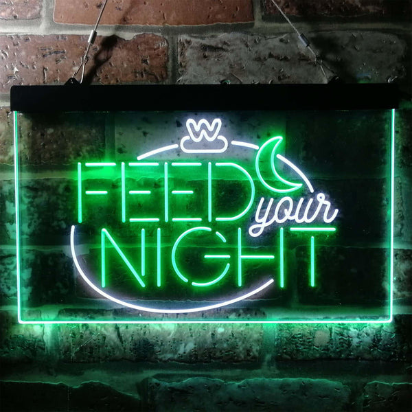 ADVPRO Feed Your Night Display Dual Color LED Neon Sign st6-i3761 - White & Green