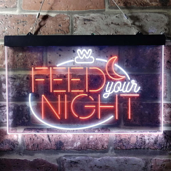 ADVPRO Feed Your Night Display Dual Color LED Neon Sign st6-i3761 - White & Orange