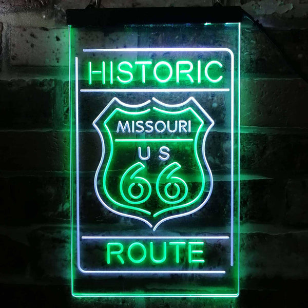 ADVPRO Missouri Historic Route US 66  Dual Color LED Neon Sign st6-i3763 - White & Green