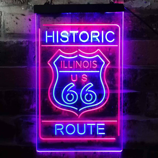 ADVPRO Illinois Historic Route US 66  Dual Color LED Neon Sign st6-i3764 - Blue & Red