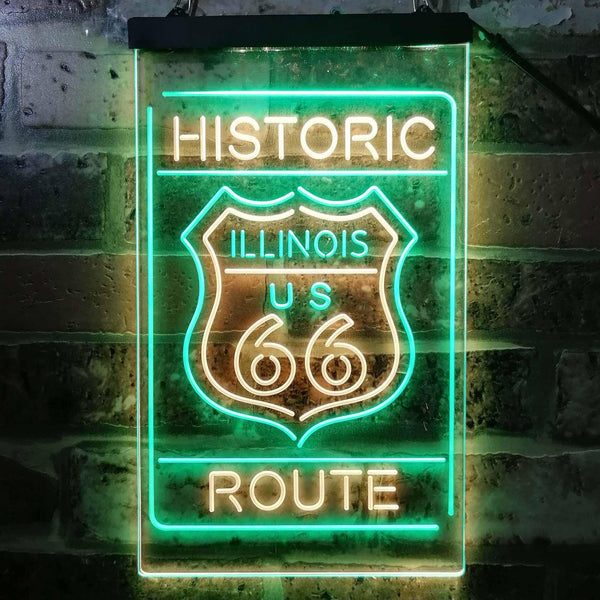 ADVPRO Illinois Historic Route US 66  Dual Color LED Neon Sign st6-i3764 - Green & Yellow