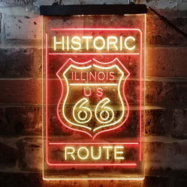ADVPRO Illinois Historic Route US 66  Dual Color LED Neon Sign st6-i3764 - Red & Yellow