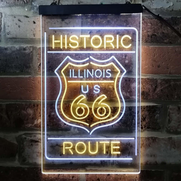 ADVPRO Illinois Historic Route US 66  Dual Color LED Neon Sign st6-i3764 - White & Yellow