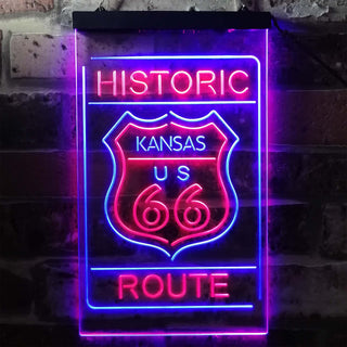 ADVPRO Kansas Historic Route US 66  Dual Color LED Neon Sign st6-i3765 - Blue & Red