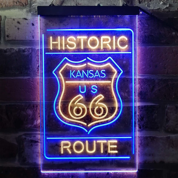 ADVPRO Kansas Historic Route US 66  Dual Color LED Neon Sign st6-i3765 - Blue & Yellow