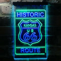 ADVPRO Kansas Historic Route US 66  Dual Color LED Neon Sign st6-i3765 - Green & Blue