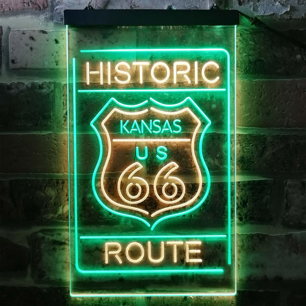 ADVPRO Kansas Historic Route US 66  Dual Color LED Neon Sign st6-i3765 - Green & Yellow