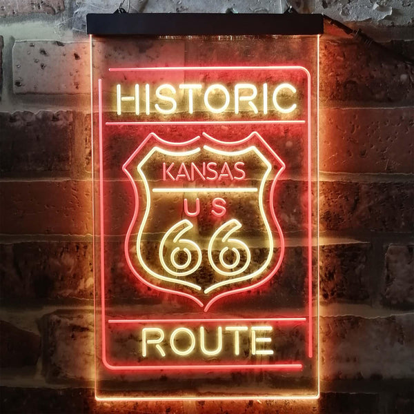 ADVPRO Kansas Historic Route US 66  Dual Color LED Neon Sign st6-i3765 - Red & Yellow