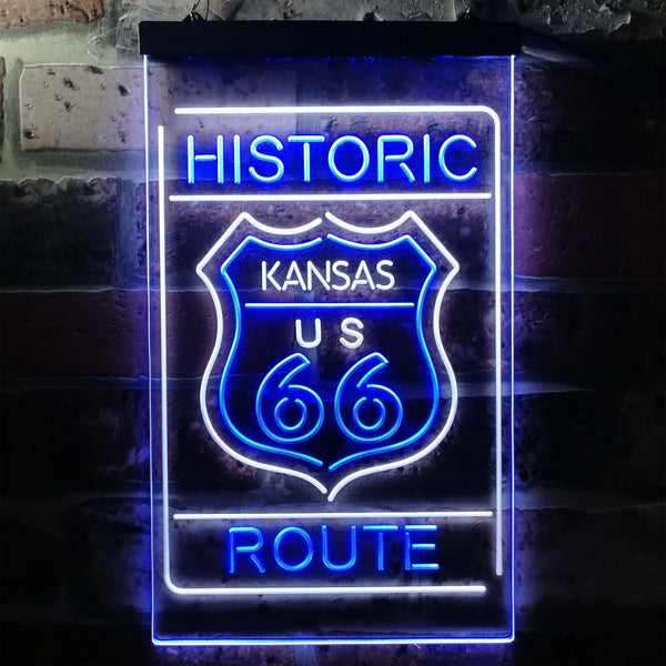 ADVPRO Kansas Historic Route US 66  Dual Color LED Neon Sign st6-i3765 - White & Blue