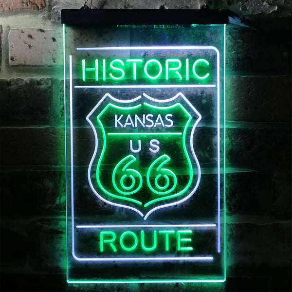 ADVPRO Kansas Historic Route US 66  Dual Color LED Neon Sign st6-i3765 - White & Green