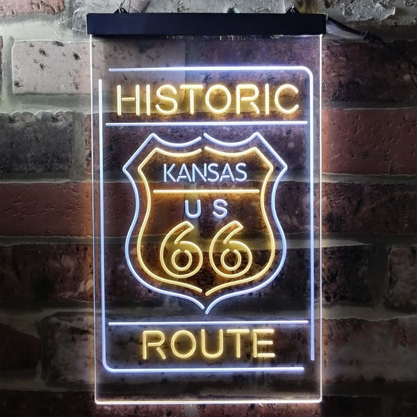 ADVPRO Kansas Historic Route US 66  Dual Color LED Neon Sign st6-i3765 - White & Yellow