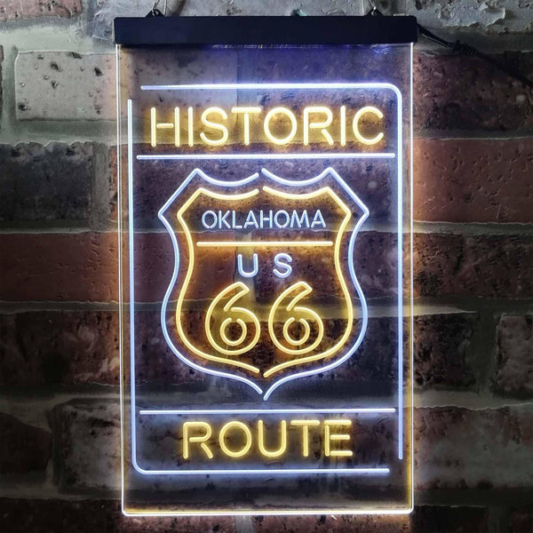 ADVPRO Oklahoma Historic Route US 66  Dual Color LED Neon Sign st6-i3766 - White & Yellow