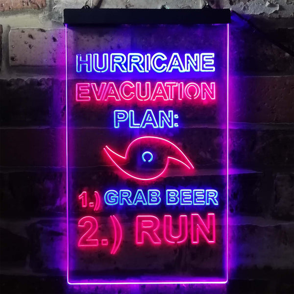 ADVPRO Hurricane Evacuation Plan 1 Grab Beer 2 Run Humor  Dual Color LED Neon Sign st6-i3769 - Blue & Red