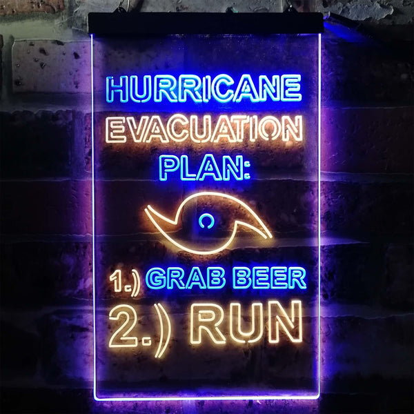 ADVPRO Hurricane Evacuation Plan 1 Grab Beer 2 Run Humor  Dual Color LED Neon Sign st6-i3769 - Blue & Yellow
