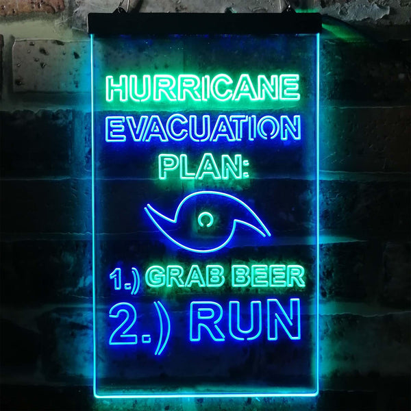 ADVPRO Hurricane Evacuation Plan 1 Grab Beer 2 Run Humor  Dual Color LED Neon Sign st6-i3769 - Green & Blue