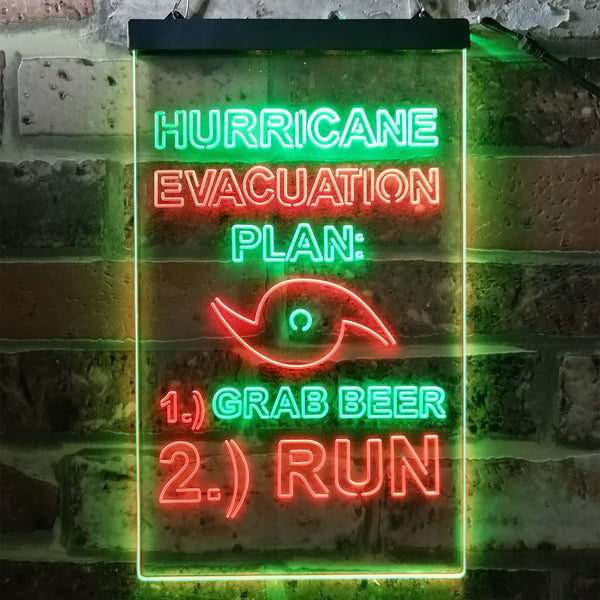 ADVPRO Hurricane Evacuation Plan 1 Grab Beer 2 Run Humor  Dual Color LED Neon Sign st6-i3769 - Green & Red