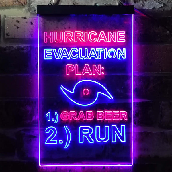 ADVPRO Hurricane Evacuation Plan 1 Grab Beer 2 Run Humor  Dual Color LED Neon Sign st6-i3769 - Red & Blue