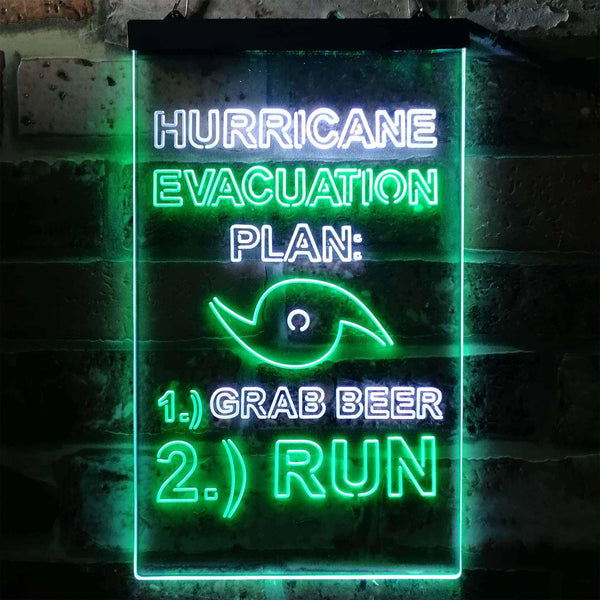 ADVPRO Hurricane Evacuation Plan 1 Grab Beer 2 Run Humor  Dual Color LED Neon Sign st6-i3769 - White & Green