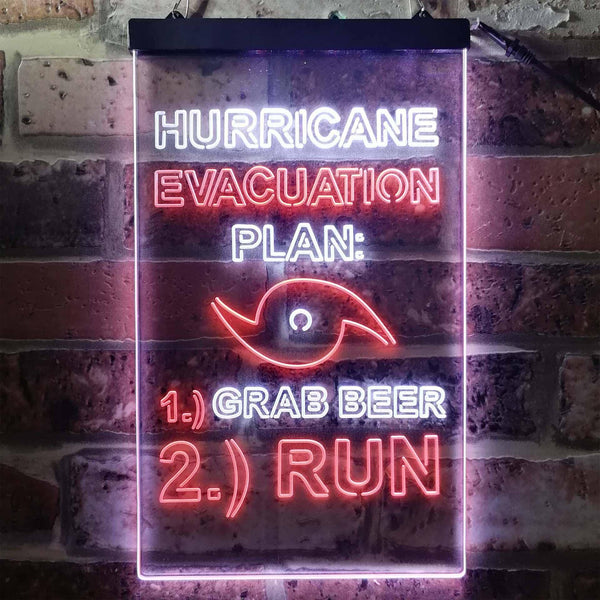 ADVPRO Hurricane Evacuation Plan 1 Grab Beer 2 Run Humor  Dual Color LED Neon Sign st6-i3769 - White & Orange
