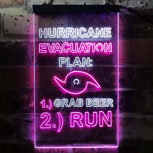 ADVPRO Hurricane Evacuation Plan 1 Grab Beer 2 Run Humor  Dual Color LED Neon Sign st6-i3769 - White & Purple