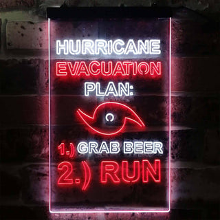 ADVPRO Hurricane Evacuation Plan 1 Grab Beer 2 Run Humor  Dual Color LED Neon Sign st6-i3769 - White & Red