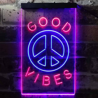 ADVPRO Good Vibes Peace Bedroom Decoration  Dual Color LED Neon Sign st6-i3773 - Blue & Red
