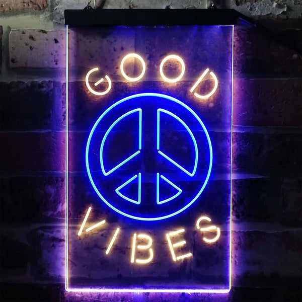 ADVPRO Good Vibes Peace Bedroom Decoration  Dual Color LED Neon Sign st6-i3773 - Blue & Yellow