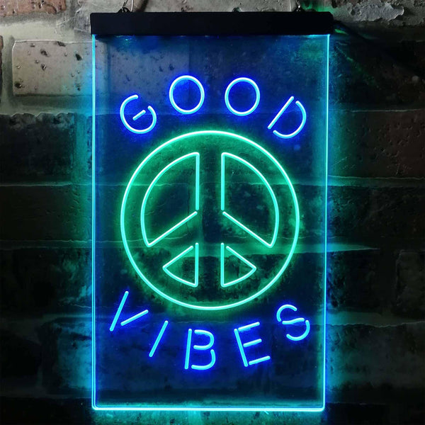 ADVPRO Good Vibes Peace Bedroom Decoration  Dual Color LED Neon Sign st6-i3773 - Green & Blue
