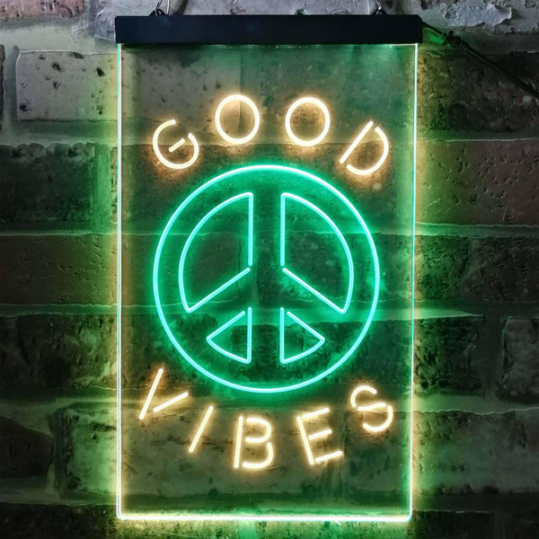 ADVPRO Good Vibes Peace Bedroom Decoration  Dual Color LED Neon Sign st6-i3773 - Green & Yellow