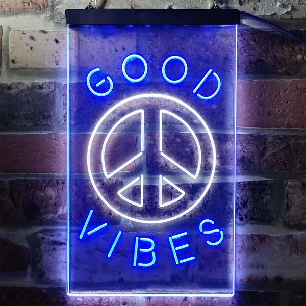 ADVPRO Good Vibes Peace Bedroom Decoration  Dual Color LED Neon Sign st6-i3773 - White & Blue