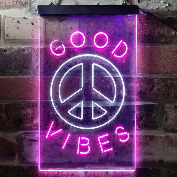 ADVPRO Good Vibes Peace Bedroom Decoration  Dual Color LED Neon Sign st6-i3773 - White & Purple