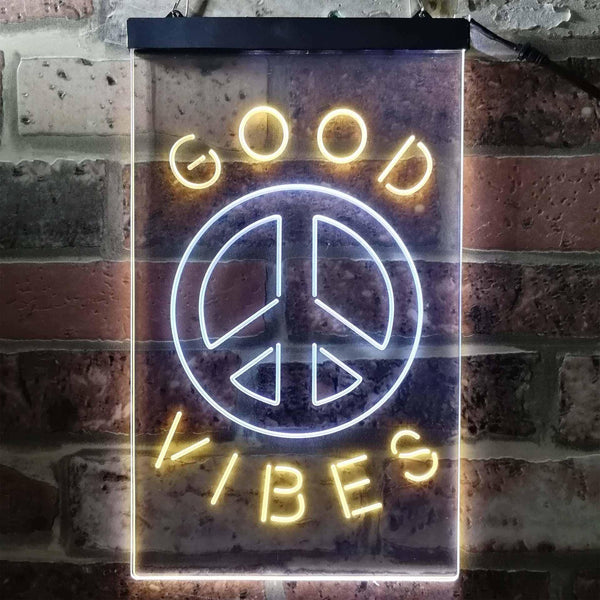 ADVPRO Good Vibes Peace Bedroom Decoration  Dual Color LED Neon Sign st6-i3773 - White & Yellow