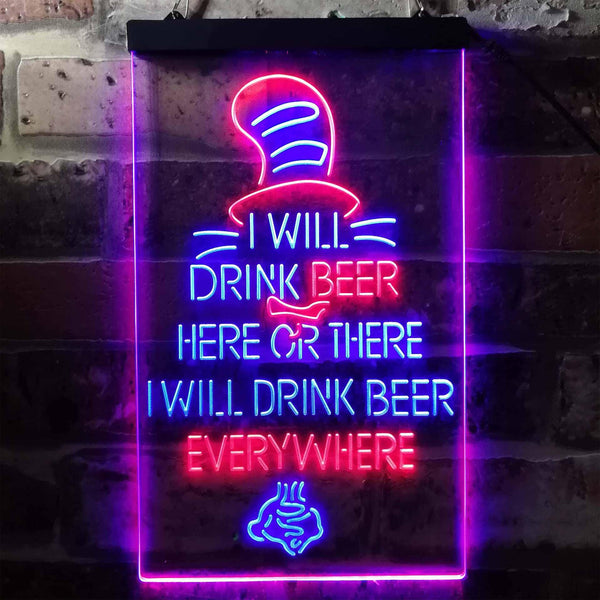 ADVPRO I Will Drink Beer Everywhere Humor Decor  Dual Color LED Neon Sign st6-i3774 - Blue & Red