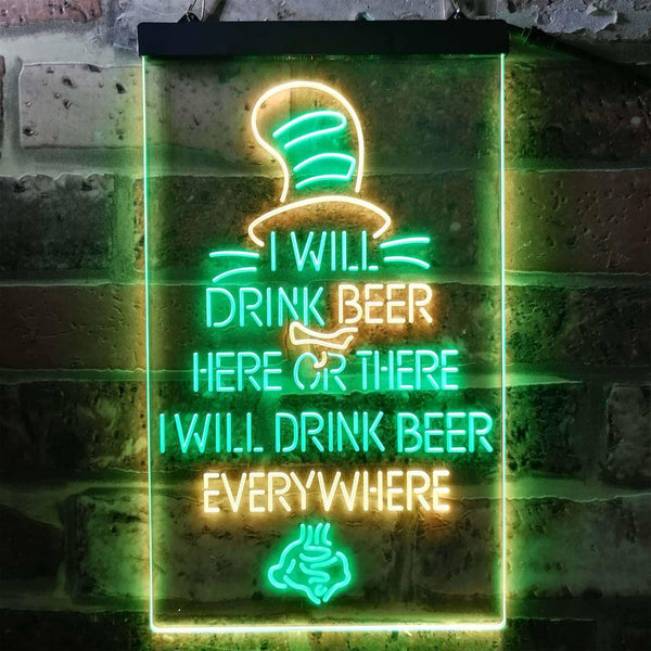 ADVPRO I Will Drink Beer Everywhere Humor Decor  Dual Color LED Neon Sign st6-i3774 - Green & Yellow