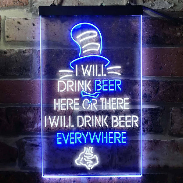 ADVPRO I Will Drink Beer Everywhere Humor Decor  Dual Color LED Neon Sign st6-i3774 - White & Blue