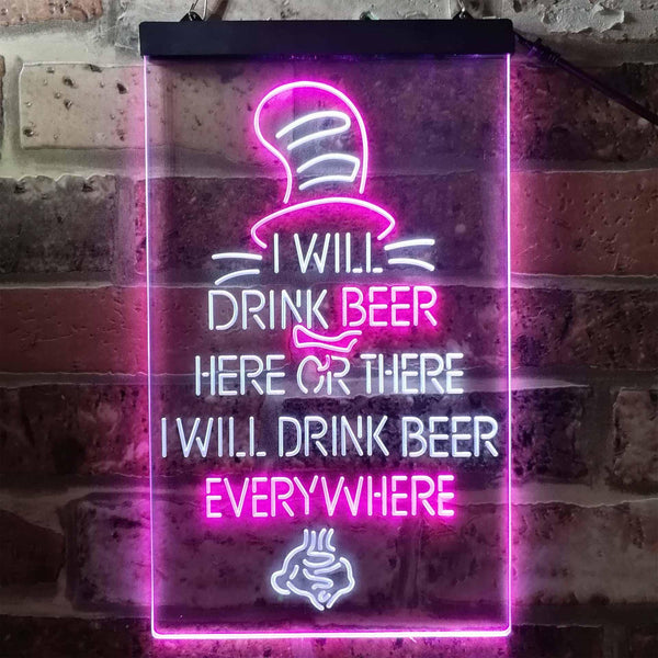 ADVPRO I Will Drink Beer Everywhere Humor Decor  Dual Color LED Neon Sign st6-i3774 - White & Purple