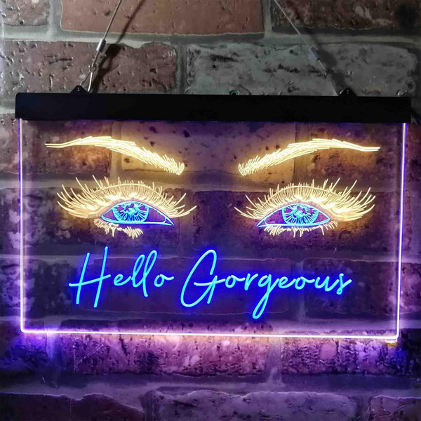 ADVPRO Hello Gorgeous Eyelash Beautiful Eye Room Dual Color LED Neon Sign st6-i3776 - Blue & Yellow