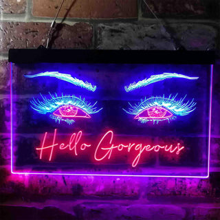 ADVPRO Hello Gorgeous Eyelash Beautiful Eye Room Dual Color LED Neon Sign st6-i3776 - Red & Blue