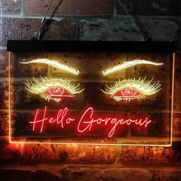 ADVPRO Hello Gorgeous Eyelash Beautiful Eye Room Dual Color LED Neon Sign st6-i3776 - Red & Yellow