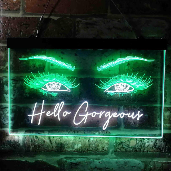 ADVPRO Hello Gorgeous Eyelash Beautiful Eye Room Dual Color LED Neon Sign st6-i3776 - White & Green
