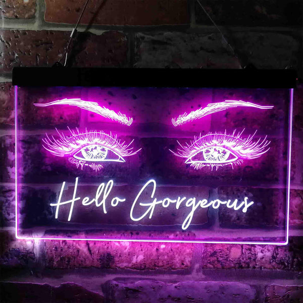 ADVPRO Hello Gorgeous Eyelash Beautiful Eye Room Dual Color LED Neon Sign st6-i3776 - White & Purple