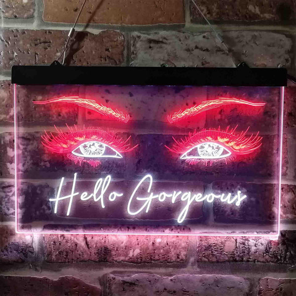 ADVPRO Hello Gorgeous Eyelash Beautiful Eye Room Dual Color LED Neon Sign st6-i3776 - White & Red