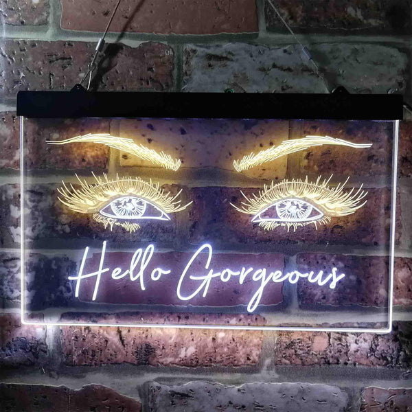 ADVPRO Hello Gorgeous Eyelash Beautiful Eye Room Dual Color LED Neon Sign st6-i3776 - White & Yellow