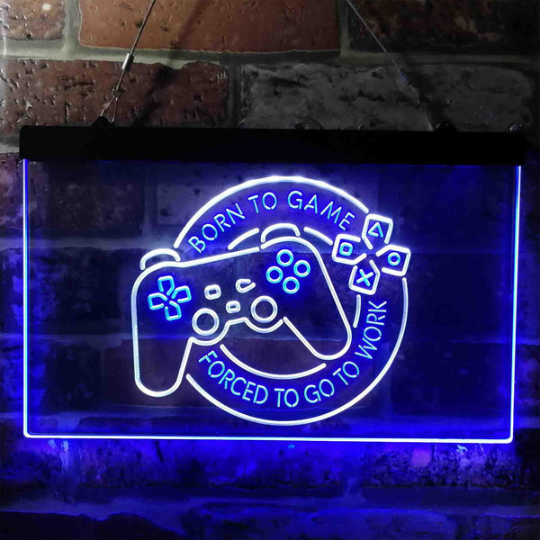 ADVPRO Born to Game Forced to Go to Work Console Funny Dual Color LED Neon Sign st6-i3778 - White & Blue