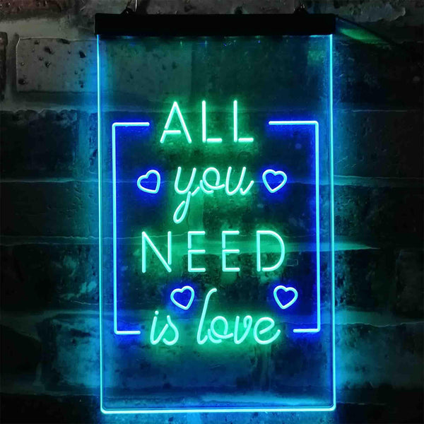 ADVPRO All You Need is Love Bedroom Heart  Dual Color LED Neon Sign st6-i3779 - Green & Blue