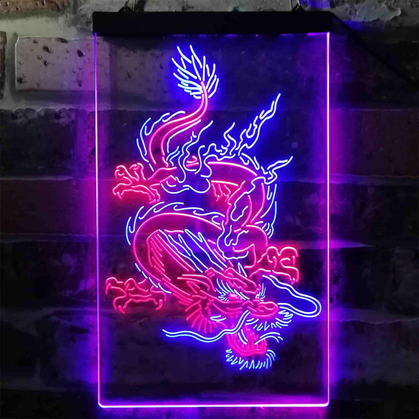 ADVPRO Chinese Dragon Man Cave Garage Tattoo  Dual Color LED Neon Sign st6-i3780 - Blue & Red