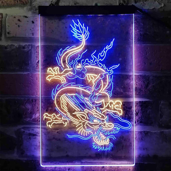 ADVPRO Chinese Dragon Man Cave Garage Tattoo  Dual Color LED Neon Sign st6-i3780 - Blue & Yellow