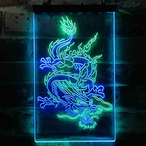 ADVPRO Chinese Dragon Man Cave Garage Tattoo  Dual Color LED Neon Sign st6-i3780 - Green & Blue
